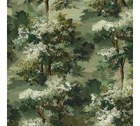 DERUINVAIO Self Adhesive Feature Removable Green Forest White Flowering Trees Peel and Stick Vinyl Wallpaper Roll, Sticky Lining Paper for Bedroom, Living Room, Kitchen Walls