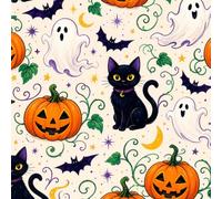 DERUINVAIO Self Adhesive Feature Removable Halloween Black Cats Pumpkins Ghosts Peel and Stick Vinyl Wallpaper Roll, Sticky Lining Paper for Bedroom, Living Room, Kitchen Walls
