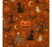 DERUINVAIO Self Adhesive Feature Removable Halloween Pumpkin Cat Ghost Peel and Stick Vinyl Wallpaper Roll, Sticky Lining Paper for Bedroom, Living Room, Kitchen Walls