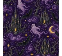 DERUINVAIO Self Adhesive Feature Removable Haunted Castles Ghosts Bats Peel and Stick Vinyl Wallpaper Roll, Sticky Lining Paper for Bedroom, Living Room, Kitchen Walls
