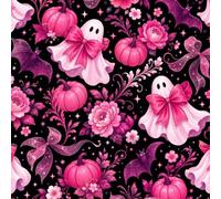 DERUINVAIO Self Adhesive Feature Removable Pink Ghosts Pumpkins Floral Bows Peel and Stick Vinyl Wallpaper Roll, Sticky Lining Paper for Bedroom, Living Room, Kitchen Walls