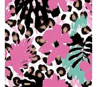 DERUINVAIO Self Adhesive Feature Removable Seamless Leopard Skin Pink Blue Tropical Leaf Elements Peel and Stick Vinyl Wallpaper Roll, Sticky Lining Paper for Bedroom, Living Room, Kitchen Walls