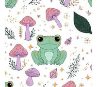 DERUINVAIO Self Adhesive Peel and Stick Wallpaper 45x300cm Cottagecore Frog Mushrooms Seamless Wall Paper Roll Waterproof Removable Contact Paper Vinyl Wrap for Furniture Living Room