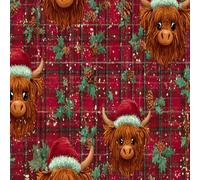 DERUINVAIO Self Adhesive Peel and Stick Wallpaper 45x300cm Festive Highland Cows Santa Hats Vibrant Red Plaid Wall Paper Roll Waterproof Removable Contact Paper Vinyl Wrap for Furniture Living Room