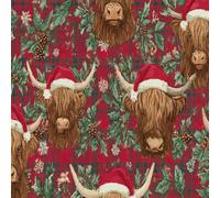 DERUINVAIO Self Adhesive Peel and Stick Wallpaper 45x300cm Highland Cows Santa Hats Snowflakes Holly Leaves Wall Paper Roll Waterproof Removable Contact Paper Vinyl Wrap for Furniture Living Room