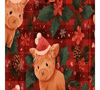 DERUINVAIO Self Adhesive Peel and Stick Wallpaper 45x300cm Playful Highland Cows Santa Hats Festive Red Plaid Wall Paper Roll Waterproof Removable Contact Paper Vinyl Wrap for Furniture Living Room