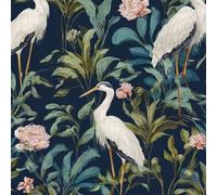 DERUINVAIO Self Adhesive Peel and Stick Wallpaper 45x300cm Seamless Chinoiserie Style Herons Birds Peonies Wall Paper Roll Waterproof Removable Contact Paper Vinyl Wrap for Furniture Living Room