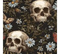 DERUINVAIO Self Adhesive Peel and Stick Wallpaper 45x300cm Skull Butterfly Floral Daisies Dark Wall Paper Roll Waterproof Removable Contact Paper Vinyl Wrap for Furniture Living Room