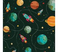 DERUINVAIO Self Adhesive Peel and Stick Wallpaper 58x300cm Colorful Rocket Ships Planets Space Stars Trails Wall Paper Roll Waterproof Removable Contact Paper Vinyl Wrap for Furniture Living Room