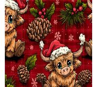 DERUINVAIO Self Adhesive Peel and Stick Wallpaper 58x300cm Festive Red Plaid Highland Cows Holly Snowflakes Wall Paper Roll Waterproof Removable Contact Paper Vinyl Wrap for Furniture Living Room