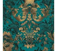 DERUINVAIO Self Adhesive Peel and Stick Wallpaper 58x300cm Gold Floral Damask Teal Wall Paper Roll Waterproof Removable Contact Paper Vinyl Wrap for Furniture Living Room