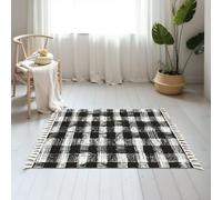 DERUINVAIO Small Cotton Boho Area Rugs Abstract black brush curl Grunge brushstroke freehand ink Washable Hessian Bohemian Throw Tassel Printed Woven Rug Carpet for Kids Bedroom Living Room Bathroom