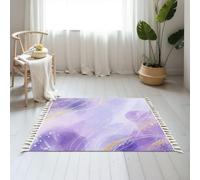 DERUINVAIO Small Cotton Boho Area Rugs Abstract Geometric Vibrant Shapes Bold Washable Hessian Bohemian Throw Tassel Printed Woven Rug Carpet for Kids Bedroom Living Room Bathroom