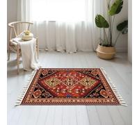 DERUINVAIO Small Cotton Boho Area Rugs carpet tribal texture Easy to edit change 16 colors Washable Hessian Bohemian Throw Tassel Printed Woven Rug Carpet for Bedroom, Living Room, Bathroom