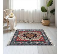 DERUINVAIO Small Cotton Boho Area Rugs carpet tribal texture Easy to edit change few Washable Hessian Bohemian Throw Tassel Printed Woven Rug Carpet for Bedroom, Living Room, Bathroom