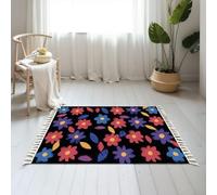DERUINVAIO Small Cotton Boho Area Rugs floral Be Kind Be Be Be Happy Be You Ukraine Washable Hessian Bohemian Throw Tassel Printed Woven Rug Carpet for Kids Bedroom Living Room Bathroom