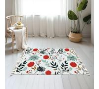 DERUINVAIO Small Cotton Boho Area Rugs floral fall autumn color palette seamless Washable Hessian Bohemian Throw Tassel Printed Woven Rug Carpet for Kids Bedroom Living Room Bathroom