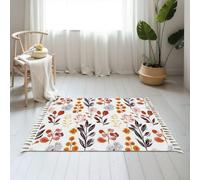 DERUINVAIO Small Cotton Boho Area Rugs floral fall autumn color palette seamless Washable Hessian Bohemian Throw Tassel Printed Woven Rug Carpet for Kids Bedroom Living Room Bathroom