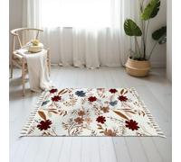 DERUINVAIO Small Cotton Boho Area Rugs floral fall autumn color palette seamless Washable Hessian Bohemian Throw Tassel Printed Woven Rug Carpet for Kids Bedroom Living Room Bathroom