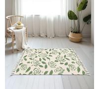 DERUINVAIO Small Cotton Boho Area Rugs Wildflower seamless green meadow flowers textural Washable Hessian Bohemian Throw Tassel Printed Woven Rug Carpet for Kids Bedroom Living Room Bathroom