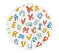 DERUINVAIO Small Round Rugs for Living Room ABC seamless simple cartoon style Cute dinosaur alphabet Non-Slip Boho Area Rug Machine Washable Floor Carpets Circle Carpet for Bedroom