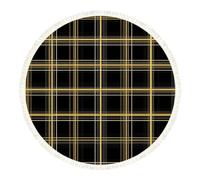DERUINVAIO Small Round Rugs for Living Room Black Yellow Plaid Abstract Lines Grid Non-Slip Boho Area Rug Machine Washable Floor Carpets Circle Carpet for Bedroom