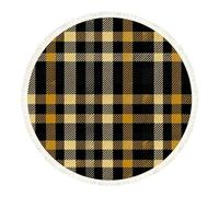 DERUINVAIO Small Round Rugs for Living Room Black Yellow Plaid Diagonal Stripes Non-Slip Boho Area Rug Machine Washable Floor Carpets Circle Carpet for Bedroom