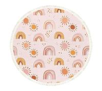 DERUINVAIO Small Round Rugs for Living Room Boho Cute Rainbow Sun Earth Tones Pink Non-Slip Boho Area Rug Machine Washable Floor Carpets Circle Carpet for Bedroom