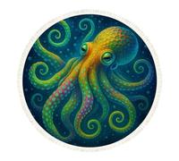 DERUINVAIO Small Round Rugs for Living Room Colorful Octopus Vibrant Tentacles Underwater Bubbles Non-Slip Boho Area Rug Machine Washable Floor Carpets Circle Carpet for Bedroom