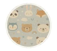 DERUINVAIO Small Round Rugs for Living Room Cute Animal Faces Panda Bunny Fox Bear Owl Non-Slip Boho Area Rug Machine Washable Floor Carpets Circle Carpet for Kids Bedroom House Warming Gifts