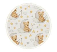DERUINVAIO Small Round Rugs for Living Room Cute Bears Fishing Moon Stars Clouds Pastel Colors Non-Slip Boho Area Rug Machine Washable Floor Carpets Circle Carpet for Bedroom