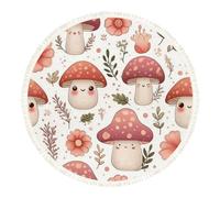 DERUINVAIO Small Round Rugs for Living Room Cute Cartoon Mushroom Flower Pink Red Non-Slip Boho Area Rug Machine Washable Floor Carpets Circle Carpet for Bedroom
