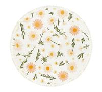 DERUINVAIO Small Round Rugs for Living Room Cute Dainty Daisy Flower Green Leaf Seamless Non-Slip Boho Area Rug Machine Washable Floor Carpets Circle Carpet for Bedroom