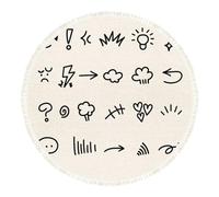 DERUINVAIO Small Round Rugs for Living Room Cute doodle elements set Hand drawn collection stars hearts arrows Non-Slip Boho Area Rug Machine Washable Floor Carpets Circle Carpet for Bedroom