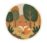 DERUINVAIO Small Round Rugs for Living Room Cute Fox Family Fall Forest Setting Non-Slip Boho Area Rug Machine Washable Floor Carpets Circle Carpet for Kids Bedroom House Warming Gifts