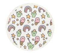 DERUINVAIO Small Round Rugs for Living Room Cute Kawaii Ice Cream Cactus Rainbow Star Non-Slip Boho Area Rug Machine Washable Floor Carpets Circle Carpet for Bedroom