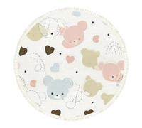 DERUINVAIO Small Round Rugs for Living Room Cute Pastel Teddy Bear Heart Non-Slip Boho Area Rug Machine Washable Floor Carpets Circle Carpet for Bedroom