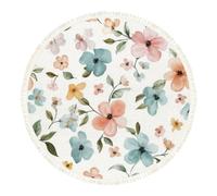 DERUINVAIO Small Round Rugs for Living Room Cute Watercolor Floral Soft Pink Blue Yellow Non-Slip Boho Area Rug Machine Washable Floor Carpets Circle Carpet for Bedroom