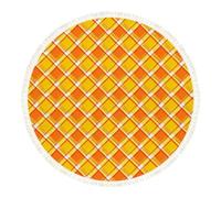 DERUINVAIO Small Round Rugs for Living Room Orange Yellow Checkered Plaid Bold Diagonal Non-Slip Boho Area Rug Machine Washable Floor Carpets Circle Carpet for Bedroom