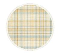 DERUINVAIO Small Round Rugs for Living Room Soft Yellow Blue Plaid Cream Non-Slip Boho Area Rug Machine Washable Floor Carpets Circle Carpet for Bedroom