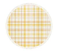DERUINVAIO Small Round Rugs for Living Room Soft Yellow White Plaid Subtle Lines Non-Slip Boho Area Rug Machine Washable Floor Carpets Circle Carpet for Bedroom