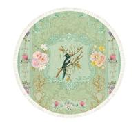 DERUINVAIO Small Round Rugs for Living Room Vintage Victorian pastel floral wall Baroque wall Rococo painting Bird Non-Slip Boho Area Rug Machine Washable Floor Carpets Circle Carpet Bedroom