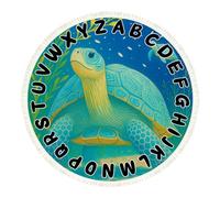 DERUINVAIO Small Round Rugs for Living Room Whimsical Blue Tortoise Underwater Yellow Seaweed Floating Non-Slip Boho Area Rug Machine Washable Floor Carpets Circle Carpet for Bedroom