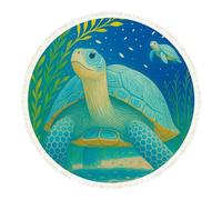 DERUINVAIO Small Round Rugs for Living Room Whimsical Blue Tortoise Underwater Yellow Seaweed Floating Non-Slip Boho Area Rug Machine Washable Floor Carpets Circle Carpet for Bedroom