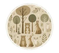 DERUINVAIO Small Round Rugs for Living Room Whimsical Forest Animals Trees Earthy Tones Non-Slip Boho Area Rug Machine Washable Floor Carpets Circle Carpet for Kids Bedroom House Warming Gifts