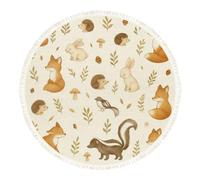 DERUINVAIO Small Round Rugs for Living Room Whimsical Woodland Creatures Foxes Rabbits Non-Slip Boho Area Rug Machine Washable Floor Carpets Circle Carpet for Bedroom