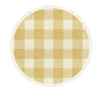 DERUINVAIO Small Round Rugs for Living Room Yellow Cream Checkered Sketchy Stripes Non-Slip Boho Area Rug Machine Washable Floor Carpets Circle Carpet for Bedroom
