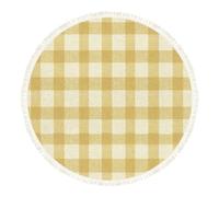 DERUINVAIO Small Round Rugs for Living Room Yellow Cream Checkered Soft Texture Non-Slip Boho Area Rug Machine Washable Floor Carpets Circle Carpet for Bedroom