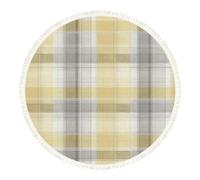 DERUINVAIO Small Round Rugs for Living Room Yellow Gray Plaid Subtle Texture Non-Slip Boho Area Rug Machine Washable Floor Carpets Circle Carpet for Bedroom