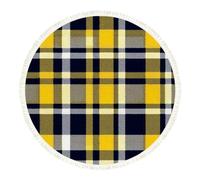 DERUINVAIO Small Round Rugs for Living Room Yellow Navy Blue Plaid Checkered White Non-Slip Boho Area Rug Machine Washable Floor Carpets Circle Carpet for Bedroom